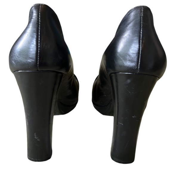 Hale Bob Black Leather Embellished Rhinestone Pearl Square Toe Chunky Heels - 8 - Picture 11 of 16